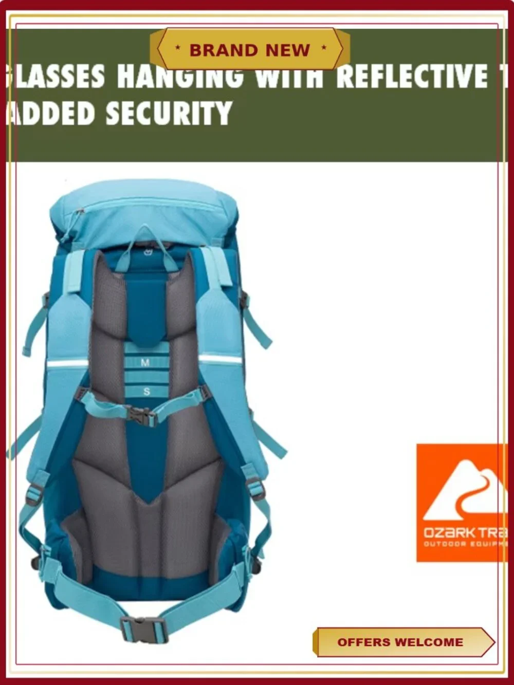 50L Hiking Backpack with Pockets, Water-Resistant, Stowable Rain Cover